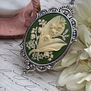 St Patrick’s Day Irish Silver Cameo Necklace Lily Of The Valley Celtic Wedding